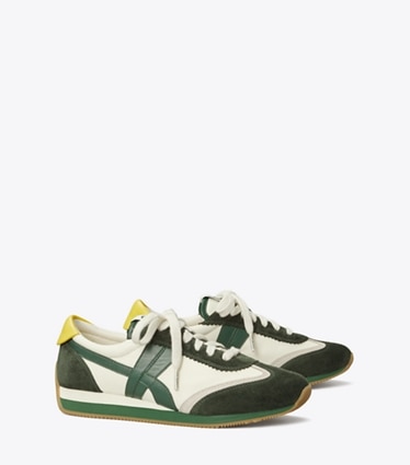 Tory Burch designer sneakers Hank Sneaker in New Ivory / MILITARE angle