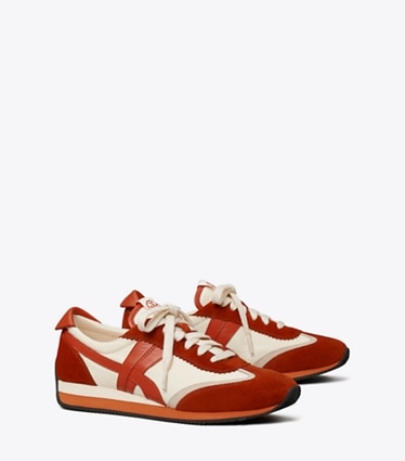Tory Burch designer sneakers Hank Sneaker in New Ivory / RED angle
