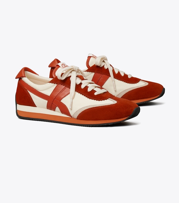 Tory Burch designer sneakers Hank Sneaker in New Ivory / RED angle