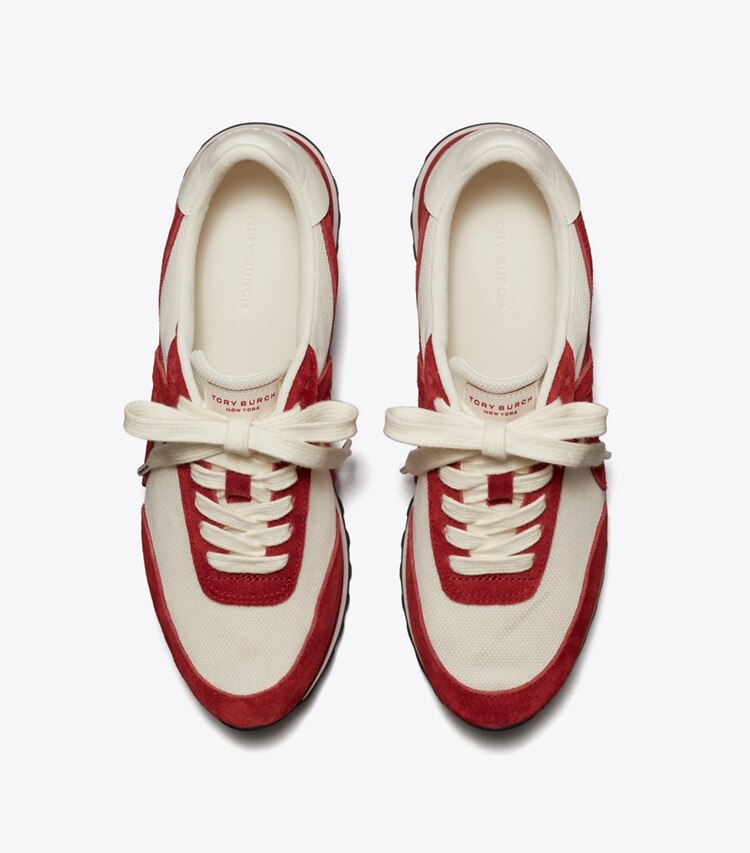 Tory Burch designer sneakers Hank Sneaker in NEW IVORY / GEMSTONE / TITANIUM WHITE overhead