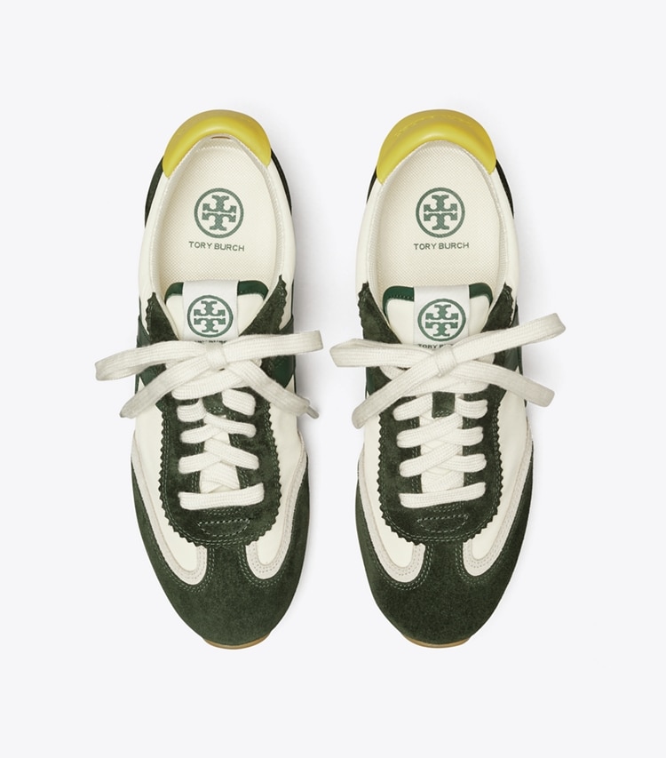 Tory Burch designer sneakers Hank Sneaker in New Ivory / MILITARE overhead
