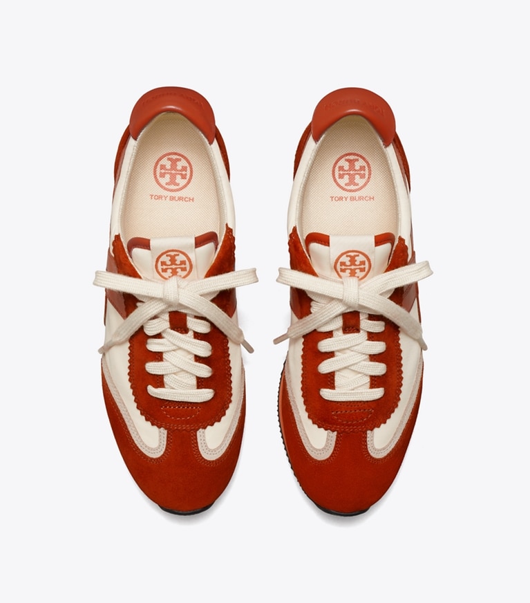 Tory Burch designer sneakers Hank Sneaker in New Ivory / RED angle