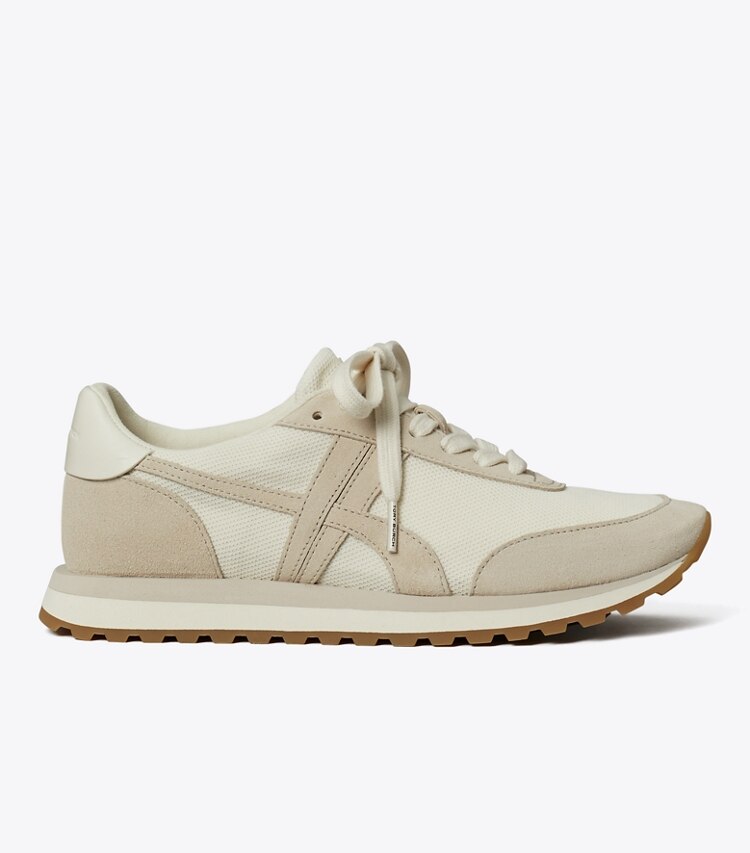 Tory Burch designer sneakers Hank Sneaker in NEW IVORY / CALCARE / TITANIUM WHITE side