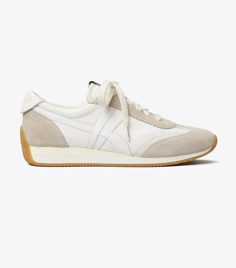Tory Burch designer sneakers Hank Sneaker in Snow White / Beige angle
