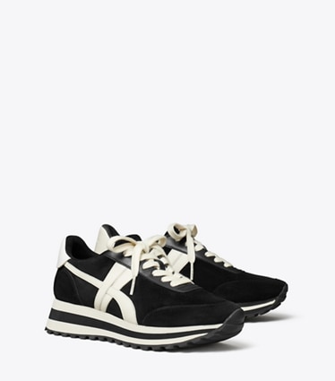 Tory Burch designer sneakers Hank Wedge Sneaker in BLACK/NEW IVORY/TITANIUM WHITE angle