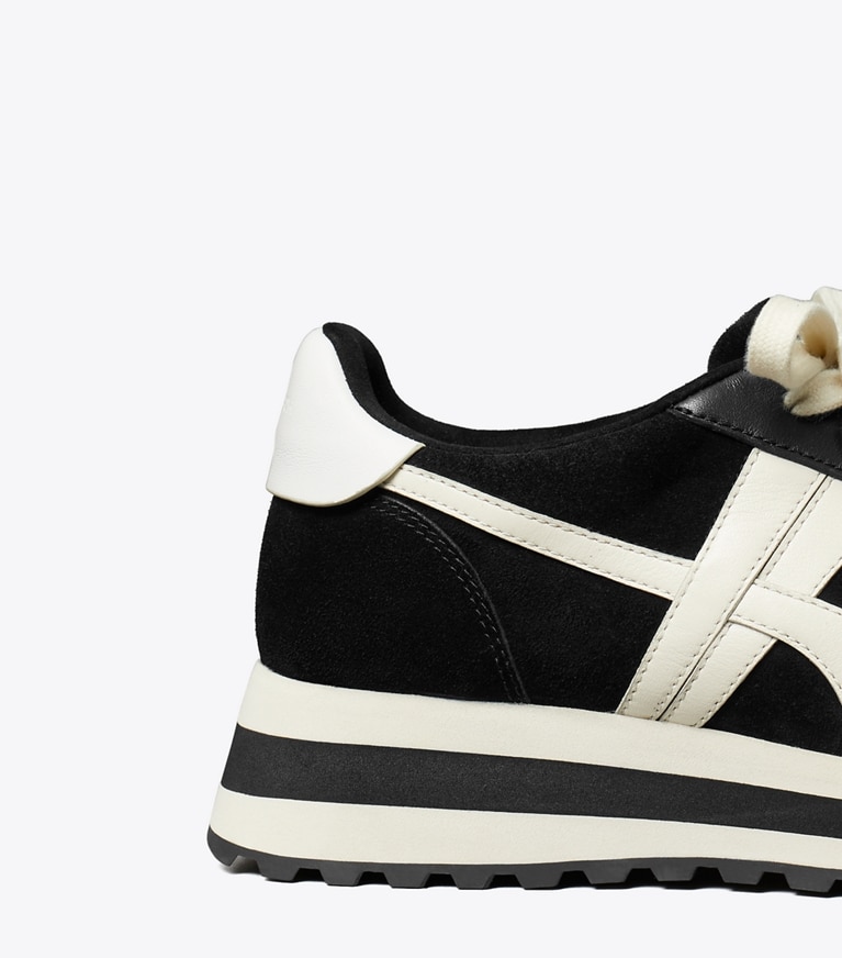 Tory Burch designer sneakers Hank Wedge Sneaker in BLACK/NEW IVORY/TITANIUM WHITE angle