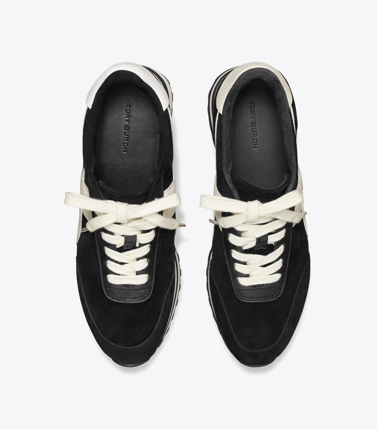 Tory Burch designer sneakers Hank Wedge Sneaker in BLACK/NEW IVORY/TITANIUM WHITE overhead