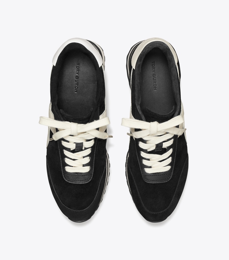 Tory Burch designer sneakers Hank Wedge Sneaker in BLACK/NEW IVORY/TITANIUM WHITE angle