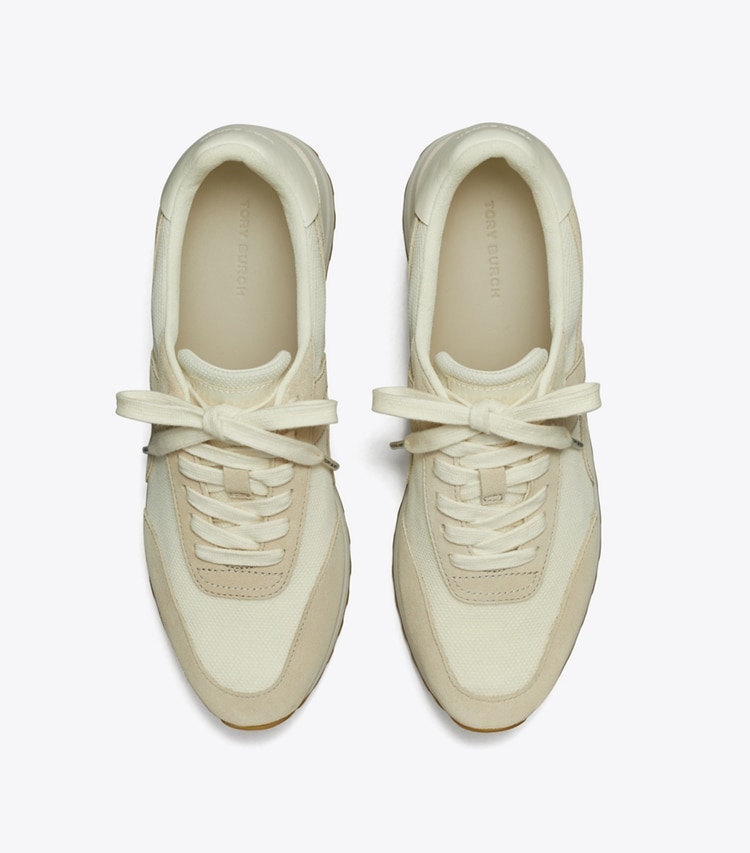 Tory Burch designer sneakers Hank Wedge Sneaker in NEW IVORY / CALCARE / TITANIUM WHITE overhead