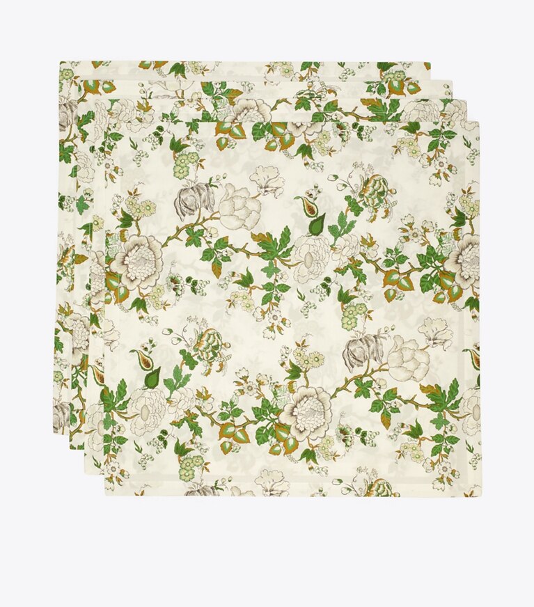 Tory Burch designer linens Happy Times Bouquet Dinner Napkin, Set Of 4 in Moss Green front