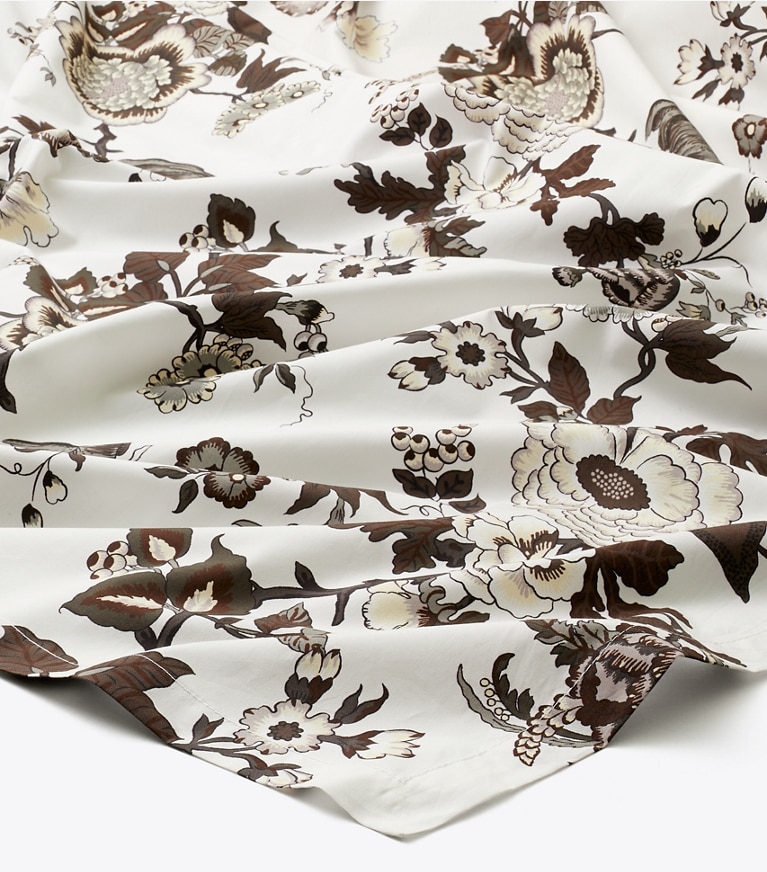 Tory Burch designer linens Happy Times Bouquet Oblong Tablecloth, 70" x 126" in Brown front