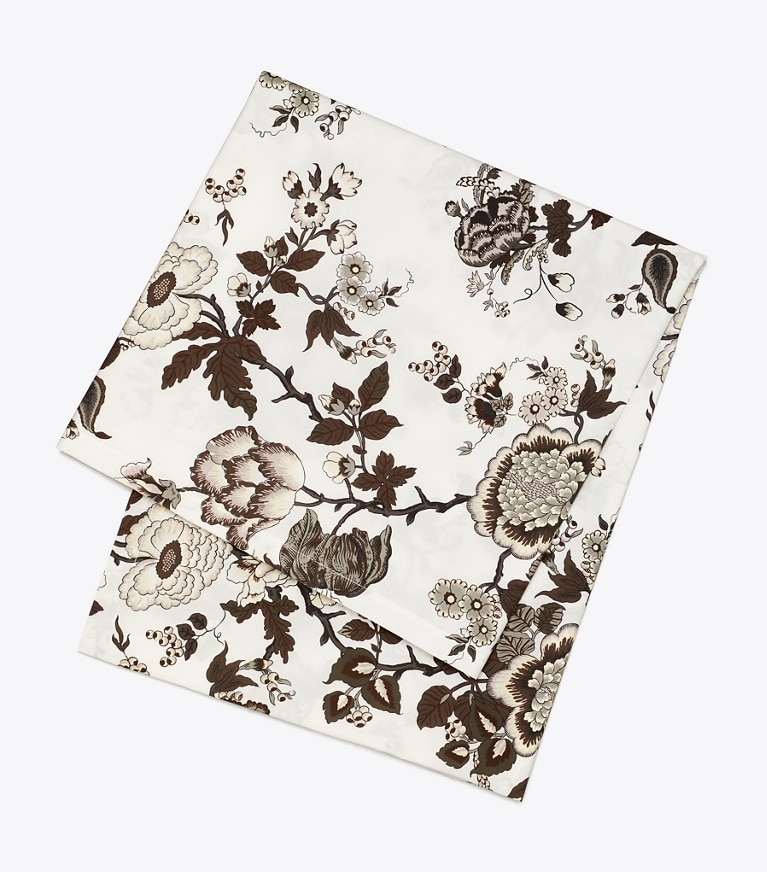 Tory Burch designer linens Happy Times Bouquet Oblong Tablecloth, 70" x 126" in Brown front