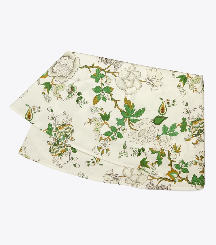 Tory Burch designer linens Happy Times Bouquet Round Tablecloth, 108" in Moss Green front