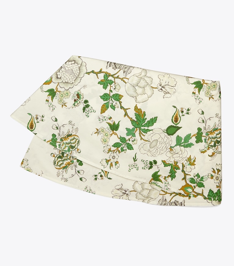 Tory Burch designer linens Happy Times Bouquet Round Tablecloth, 108" in Moss Green front