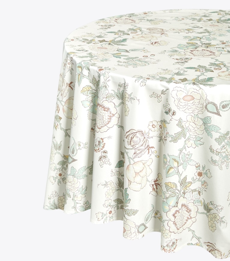 Tory Burch designer linens Happy Times Bouquet Round Tablecloth, 120" in Ivory detail