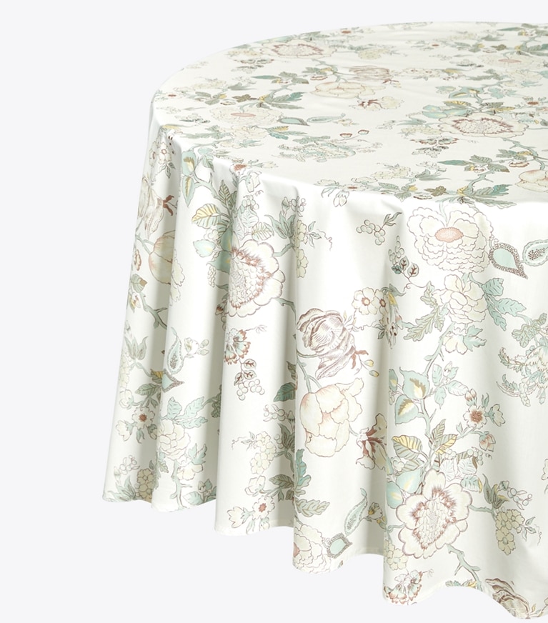 Tory Burch designer linens Happy Times Bouquet Round Tablecloth, 132" in Ivory front