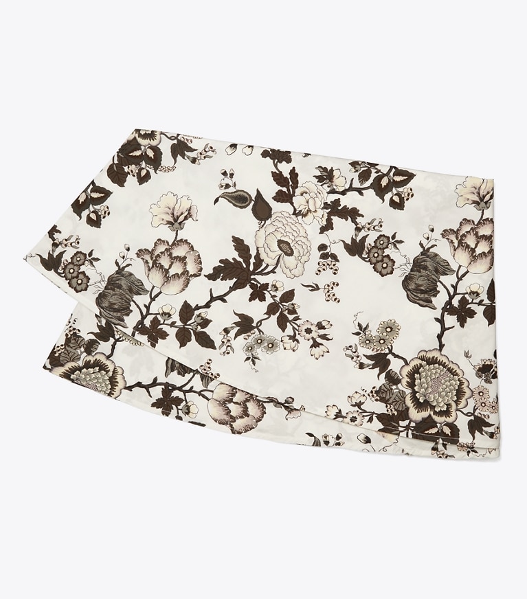 Tory Burch designer linens Happy Times Bouquet Round Tablecloth, 132" in Brown front