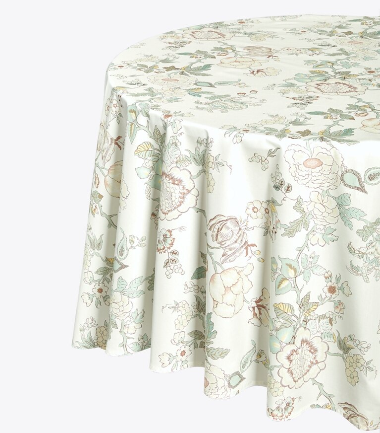 Tory Burch designer linens Happy Times Bouquet Round Tablecloth, 90" in Ivory detail