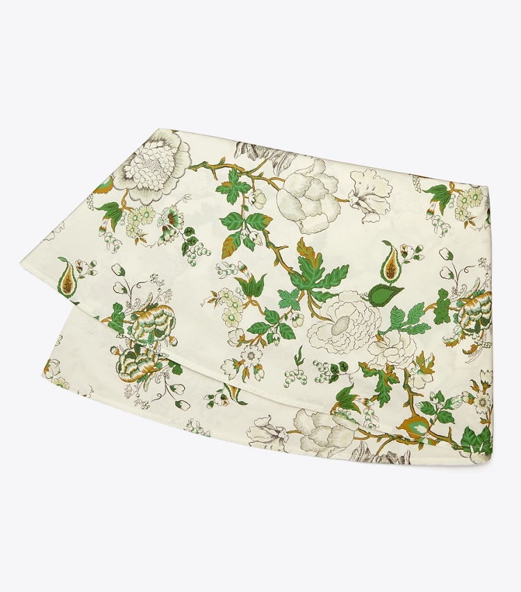 Tory Burch designer linens Happy Times Bouquet Round Tablecloth, 90" in Moss Green front