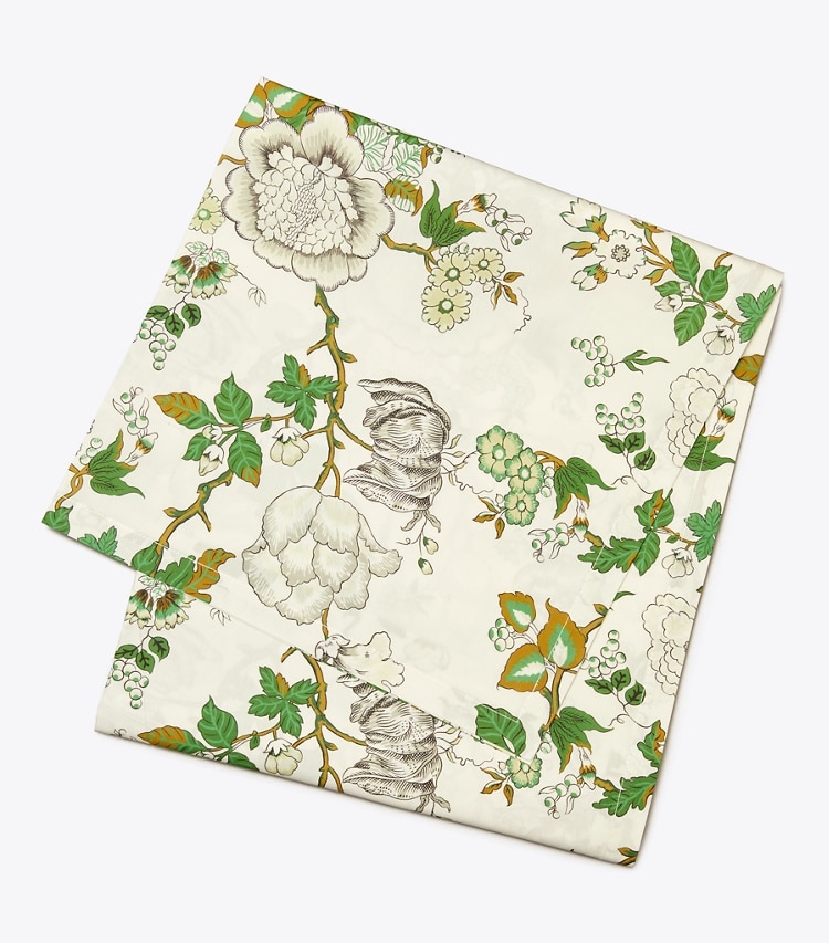 Tory Burch designer linens Happy Times Bouquet Square Tablecloth, 70" x 70" in Moss Green front
