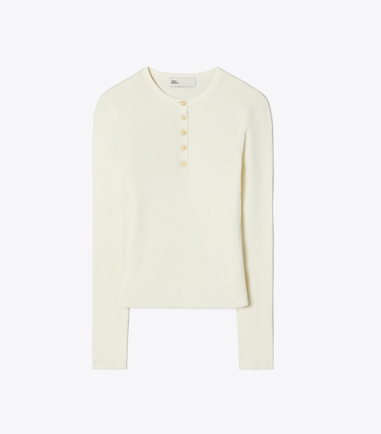Tory Burch designer vestes Haut à col tunisien en viscose côtelée in NEW IVORY front