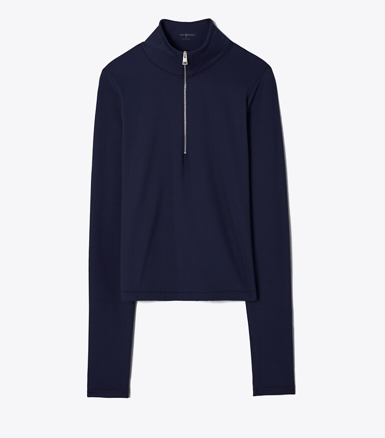 Tory Sport designer hauts Haut à manches longues à demi-zip coupe 7/8 dans Tory Navy de face