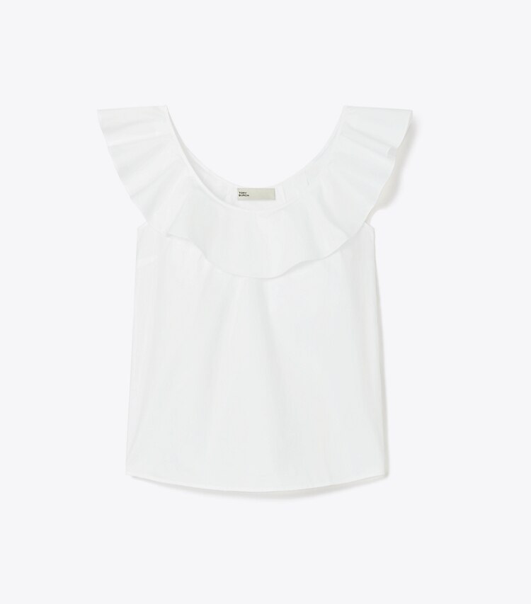 Tory Burch designer paréos Haut à volants en coton dans White de face