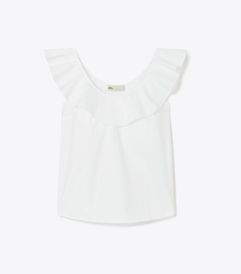 Tory Burch designer paréos Haut à volants en coton dans White de face
