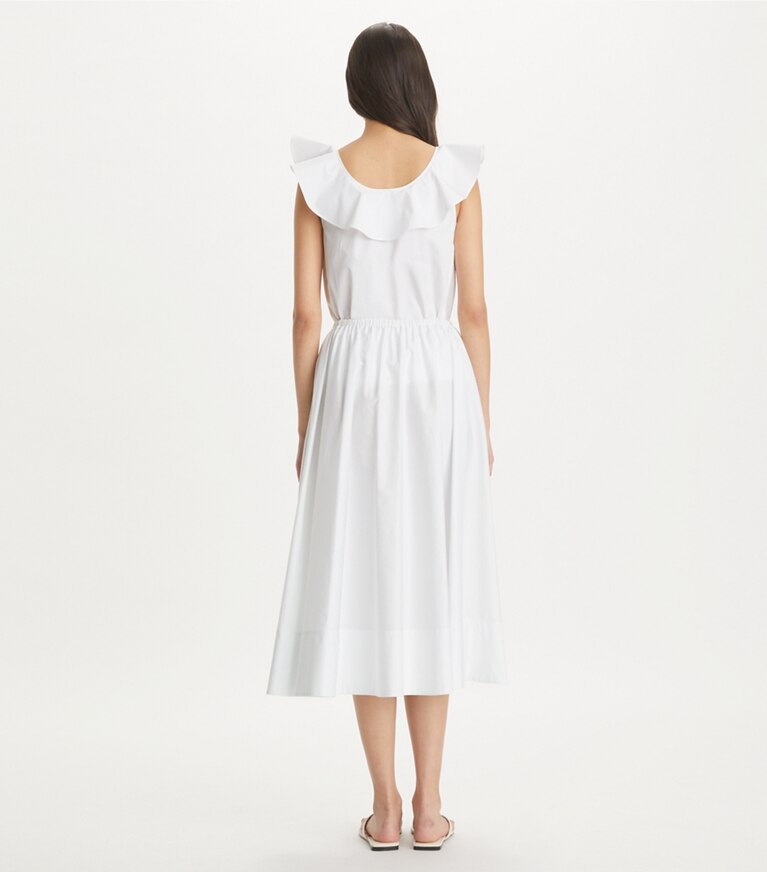 Tory Burch designer paréos Haut à volants en coton dans White sur modèle, de dos