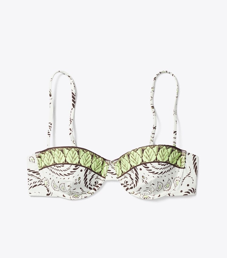 Tory Burch designer deux pieces Haut de bikini à armatures imprimé dans Mint Cockatoo de face