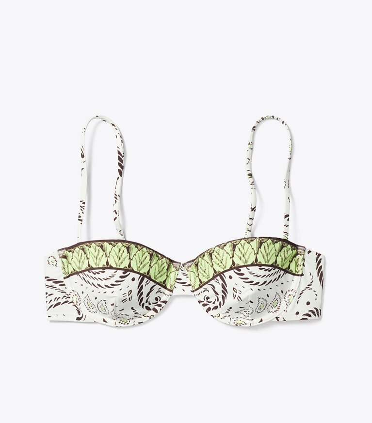 Tory Burch designer deux pieces Haut de bikini à armatures imprimé dans Mint Cockatoo de face