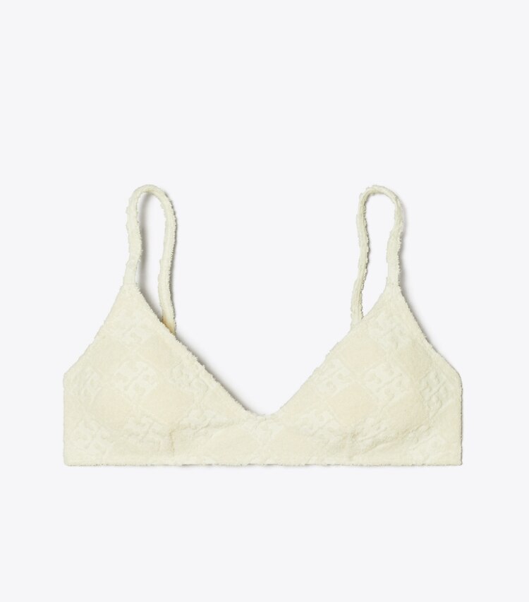Tory Burch designer deux pieces Haut de bikini à logo en éponge dans NEW IVORY de face