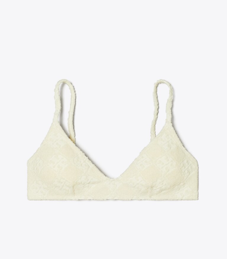 Tory Burch designer deux pieces Haut de bikini à logo en éponge dans NEW IVORY de face