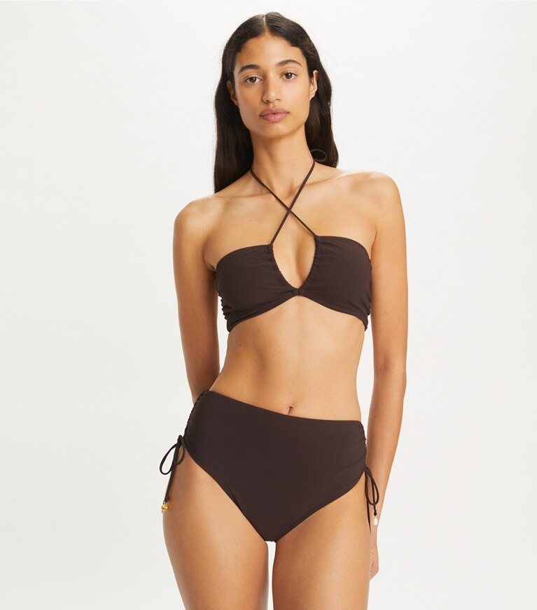 Tory Burch designer deux pieces Haut de bikini bandeau dos nu dans Dark Fudge supplémentaire sur le modèle