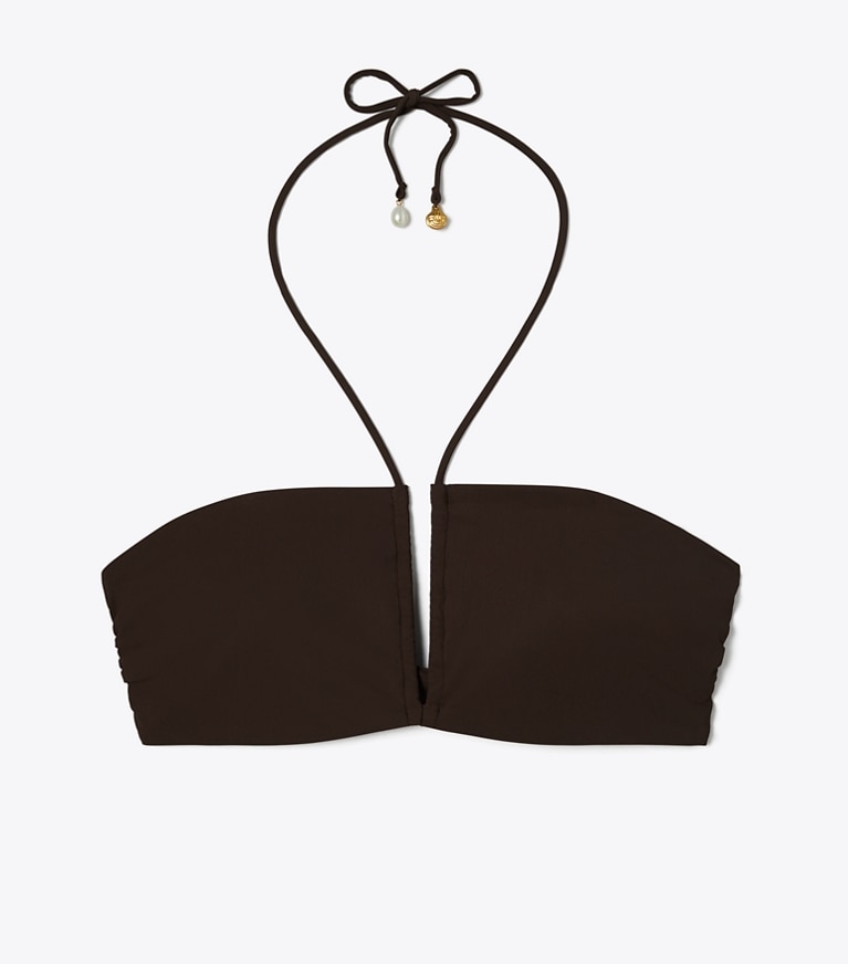 Tory Burch designer deux pieces Haut de bikini bandeau dos nu dans Dark Fudge de face