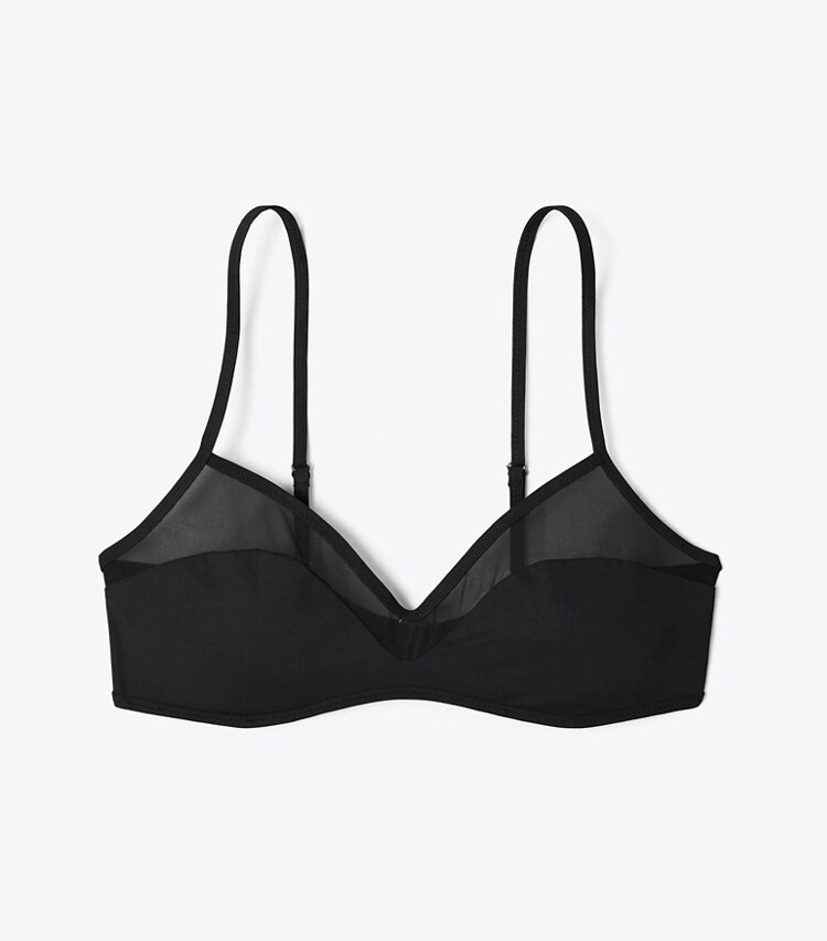 Tory Burch designer deux pieces Haut de bikini en maille dans Black / Black de face