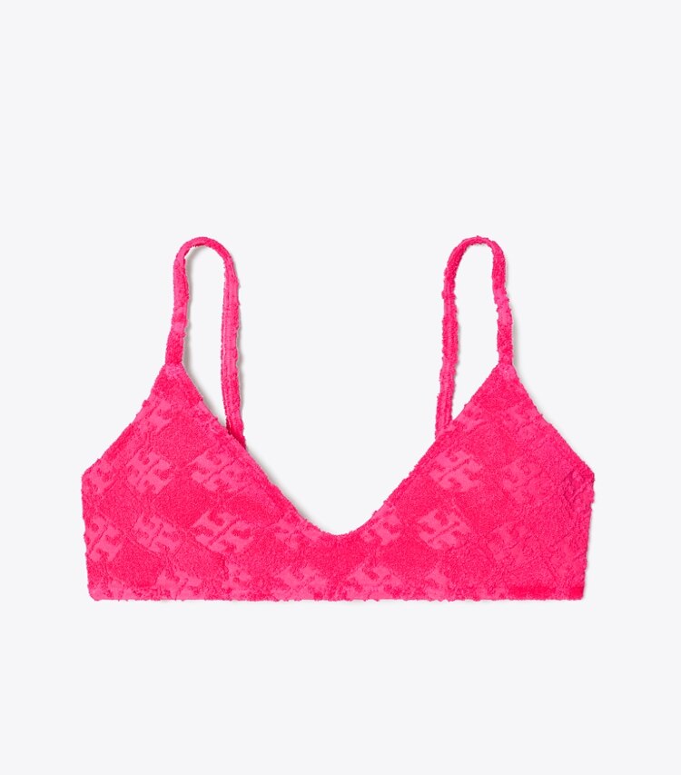 Tory Burch designer deux pieces Haut de bikini en molleton à logo in Bold Pink front