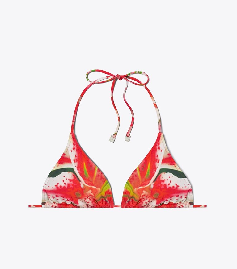 Tory Burch designer deux pieces Haut de bikini ficelle imprimé in Pink Lily front