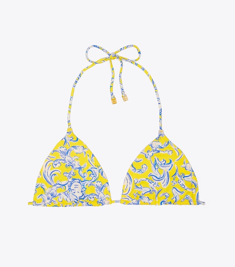 Tory Burch designer deux pieces Haut de bikini ficelle imprimé dans Yellow Swirl de face