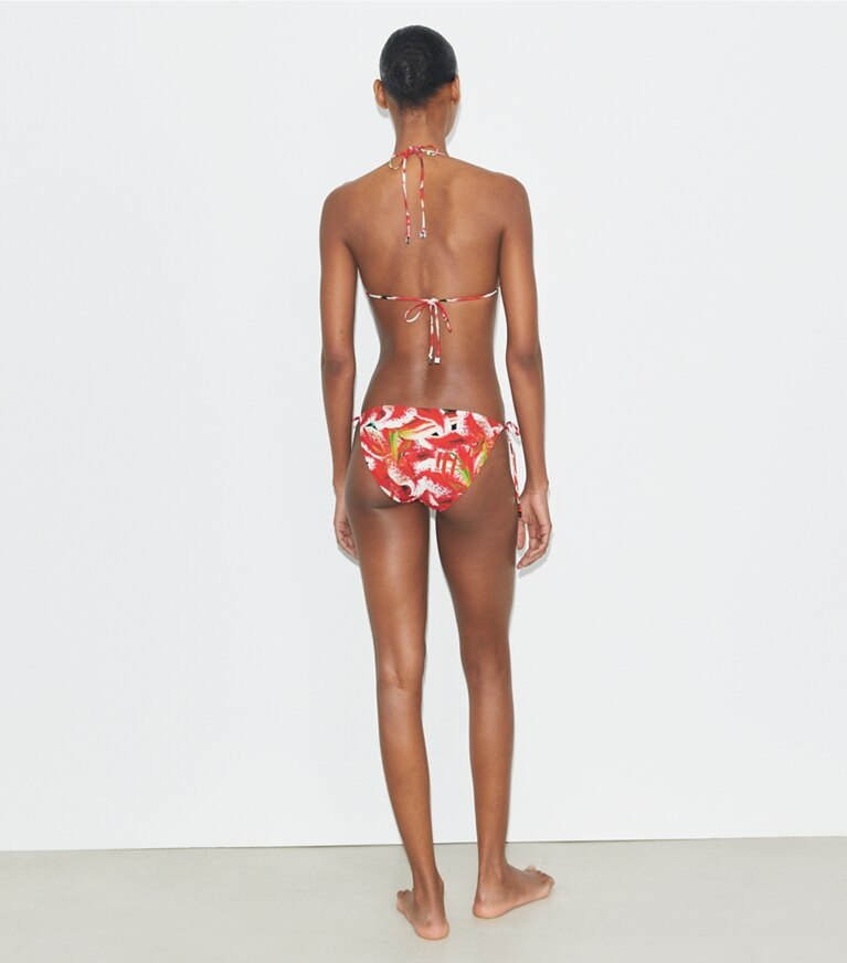 Tory Burch designer deux pieces Haut de bikini ficelle imprimé in Pink Lily on model back