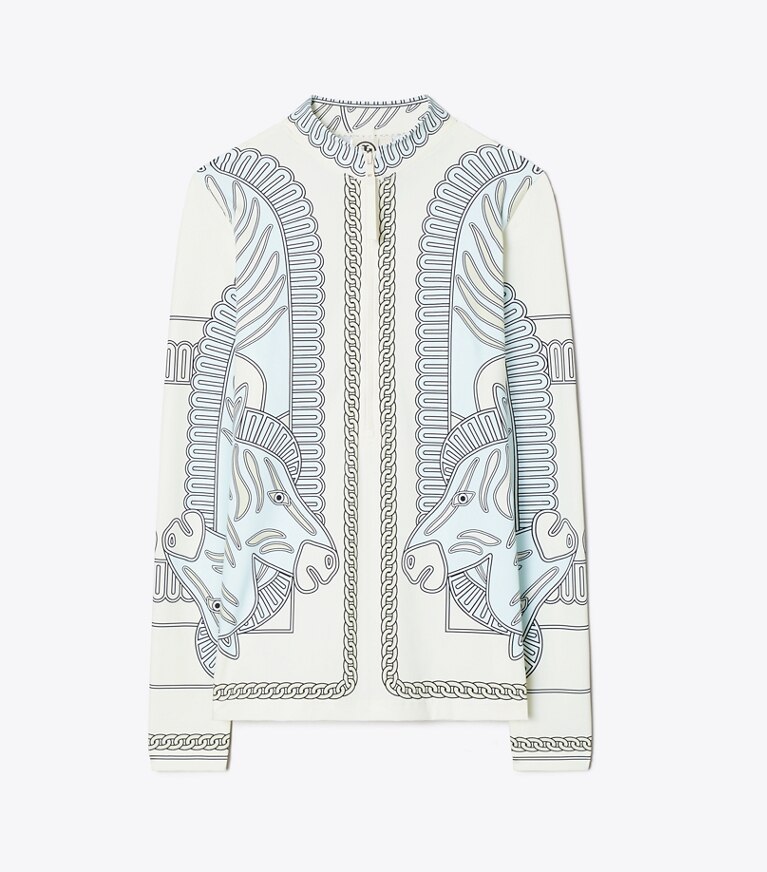 Tory Burch designer paréos Haut de surf imprimé dans Blue Zebra Scarf de face