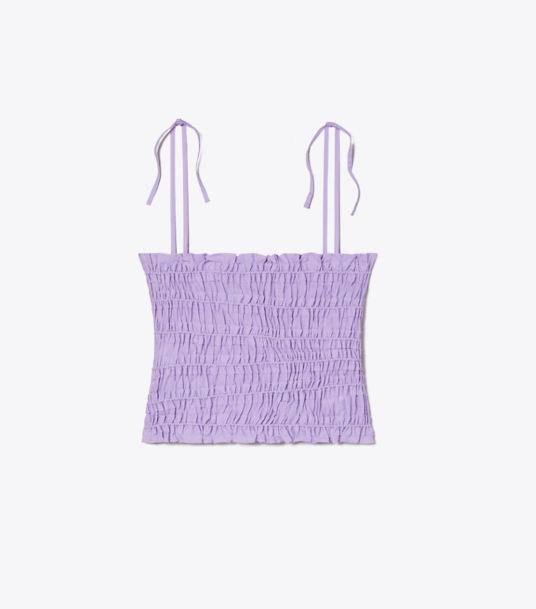 Tory Burch designer paréos Haut en coton smocké dans Lilac Frost de face