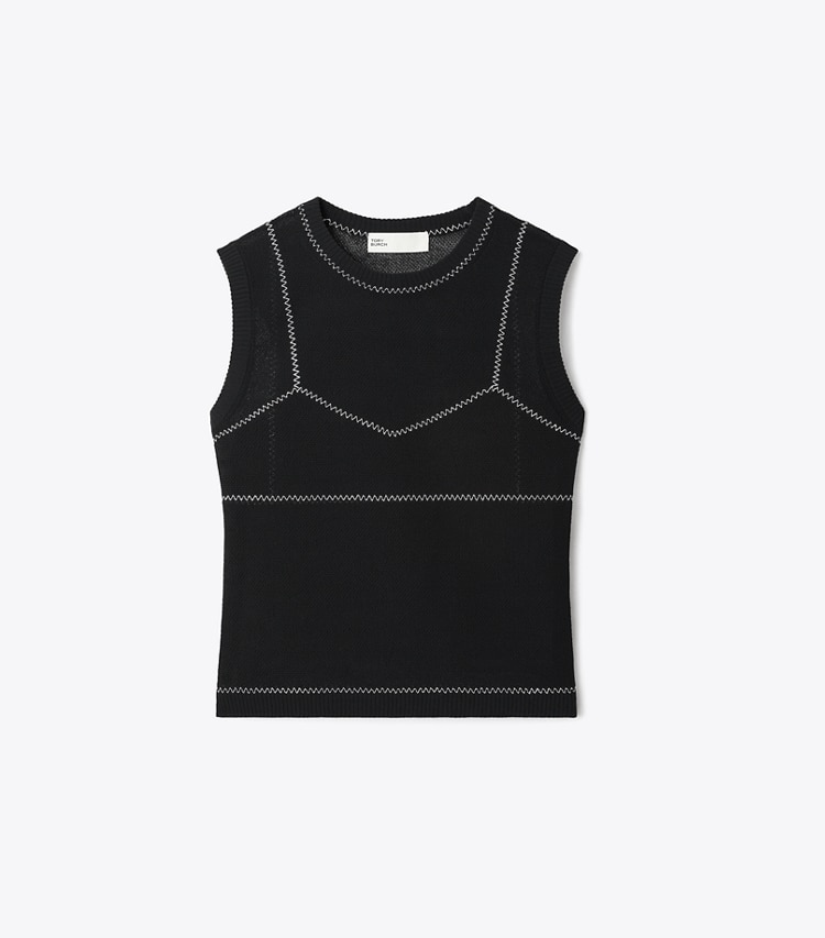 Tory Burch designer sweaters Haut en maille de coton et nylon dans Black de face