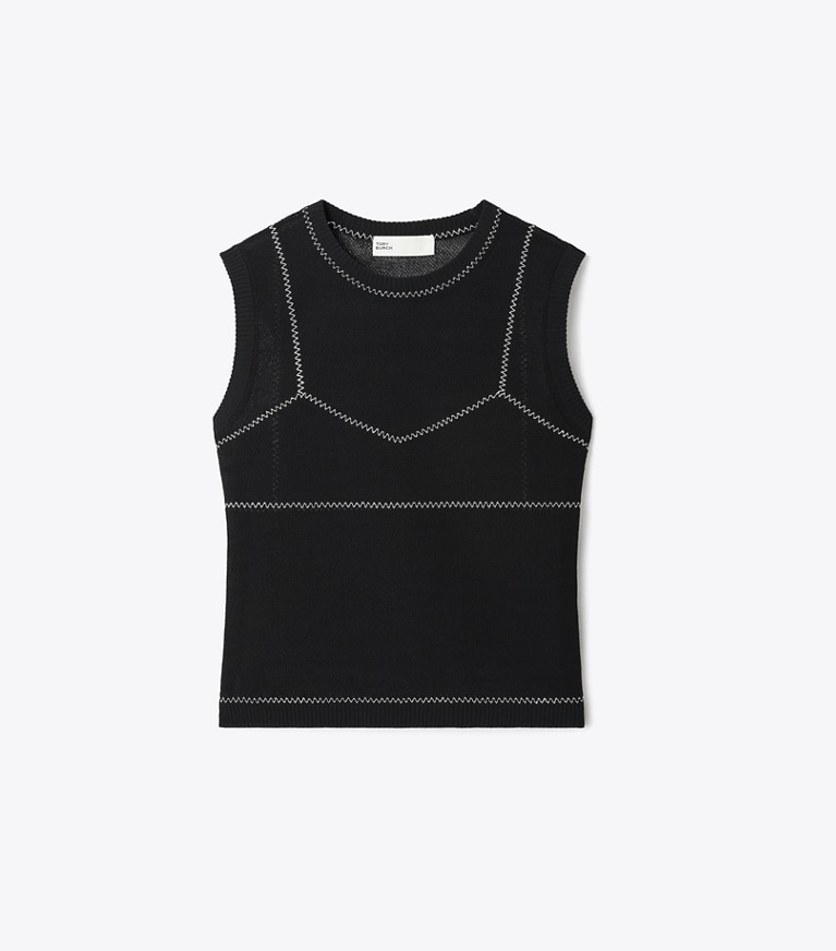 Tory Burch designer sweaters Haut en maille de coton et nylon dans Black de face