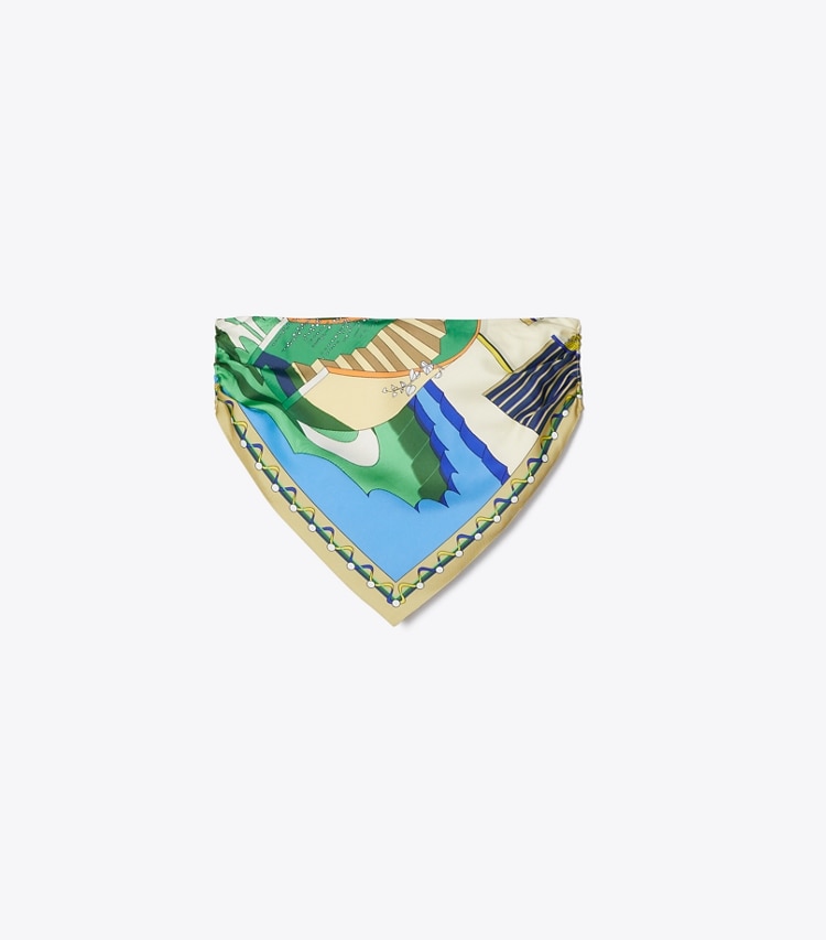 Tory Burch designer hauts Haut en soie imprimé foulard in The Pool Blue front