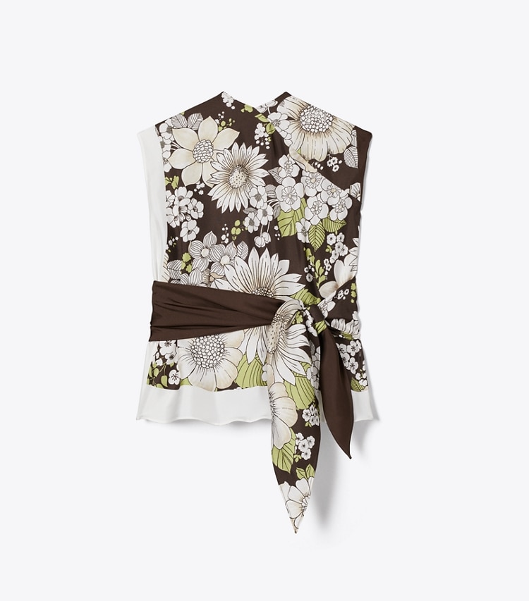 Tory Burch designer hauts Haut en soie imprimé dans Brown Floral de face