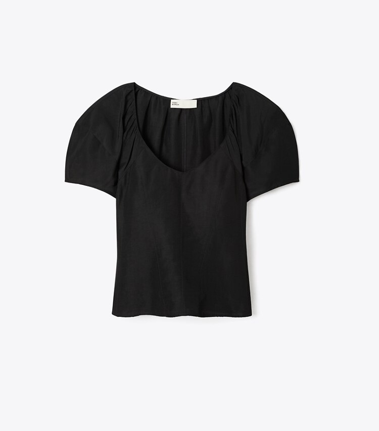 Tory Burch designer hauts Haut en viscose à manches ballon dans Black de face