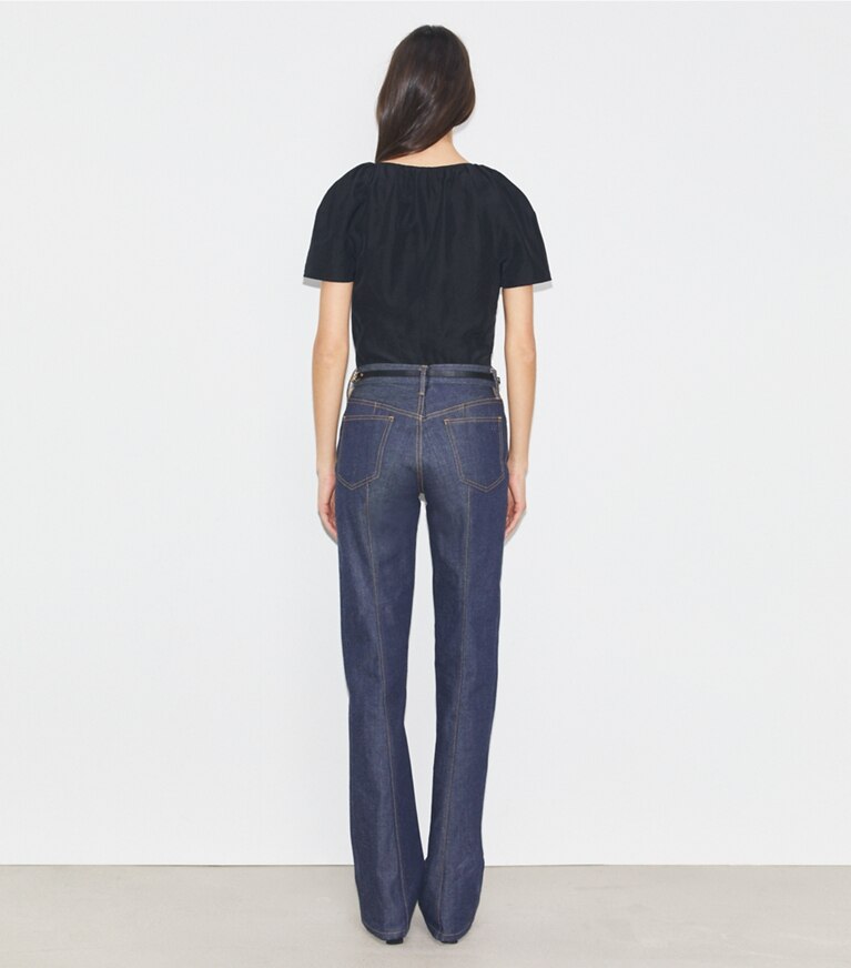 Tory Burch designer hauts Haut en viscose à manches bouffantes in Black front