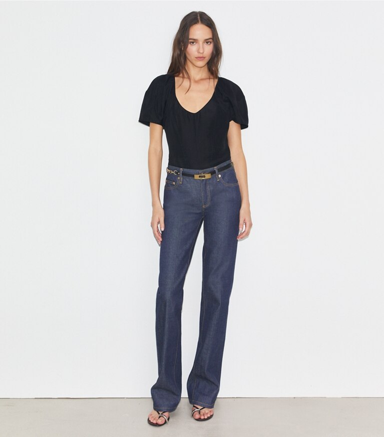 Tory Burch designer hauts Haut en viscose à manches bouffantes in Black front