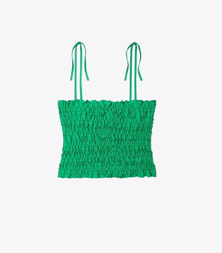 Tory Burch designer paréos Haut en viscose smocké dans Spring Jade de face